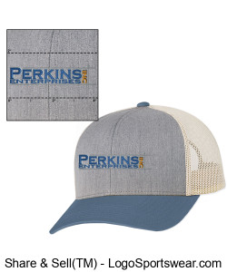Perkins Mesh Trucker Hat GREY/BLUE/TAN Design Zoom